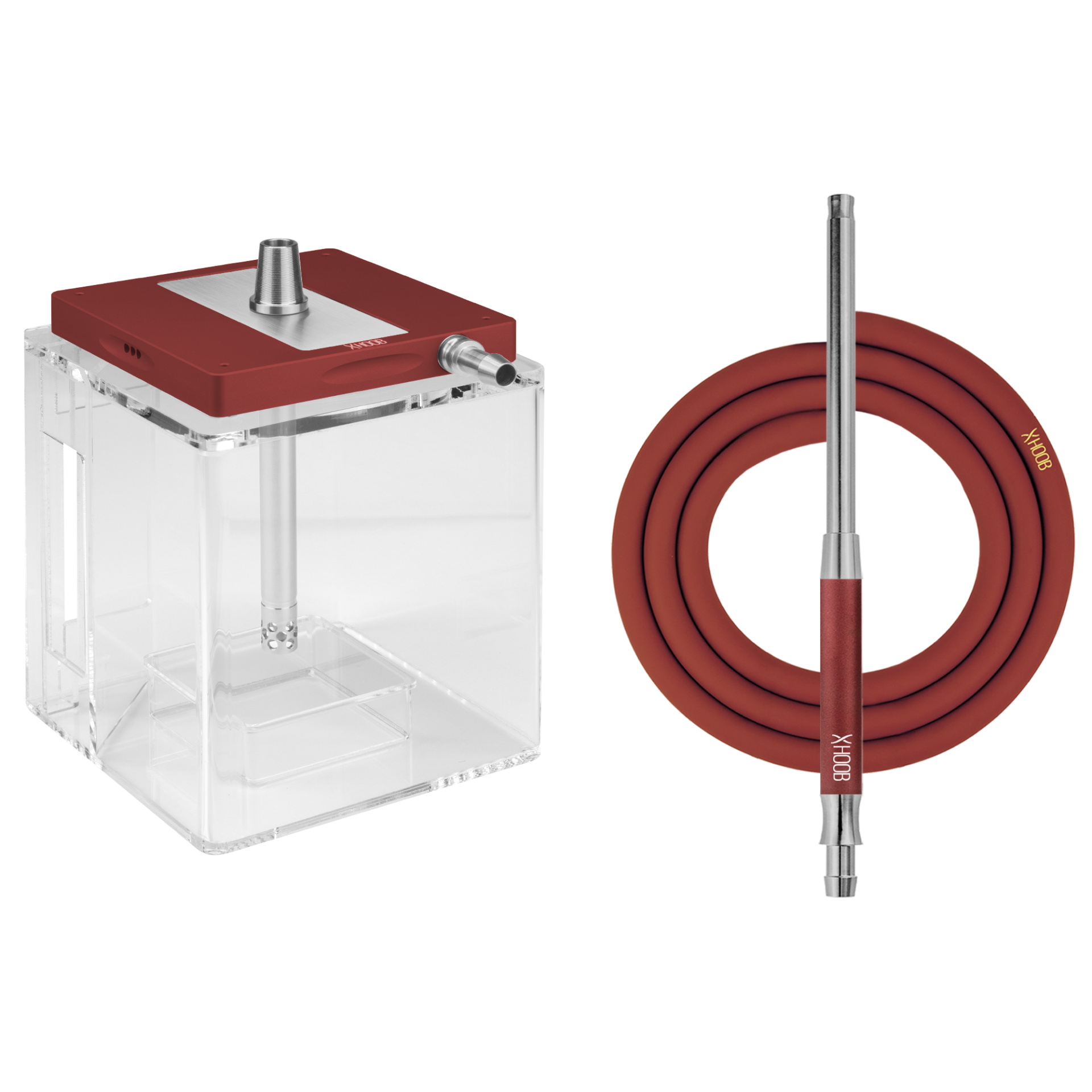 Hoob Atom Wine Red x Stainless Steel x Clear Hookah