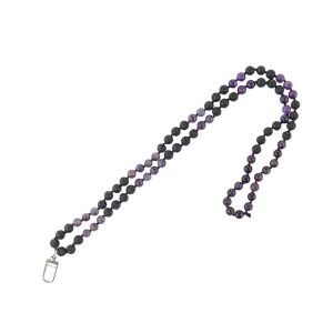 Beaded Lanyard Black Purple-White