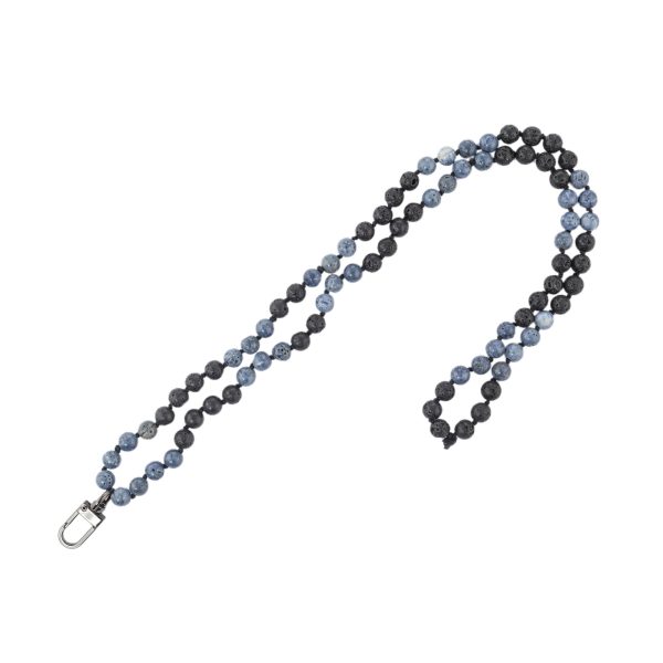 Beaded Lanyard Black Stone-Blue