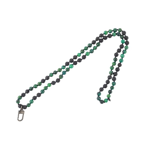Beaded Lanyard Black Stone-Green