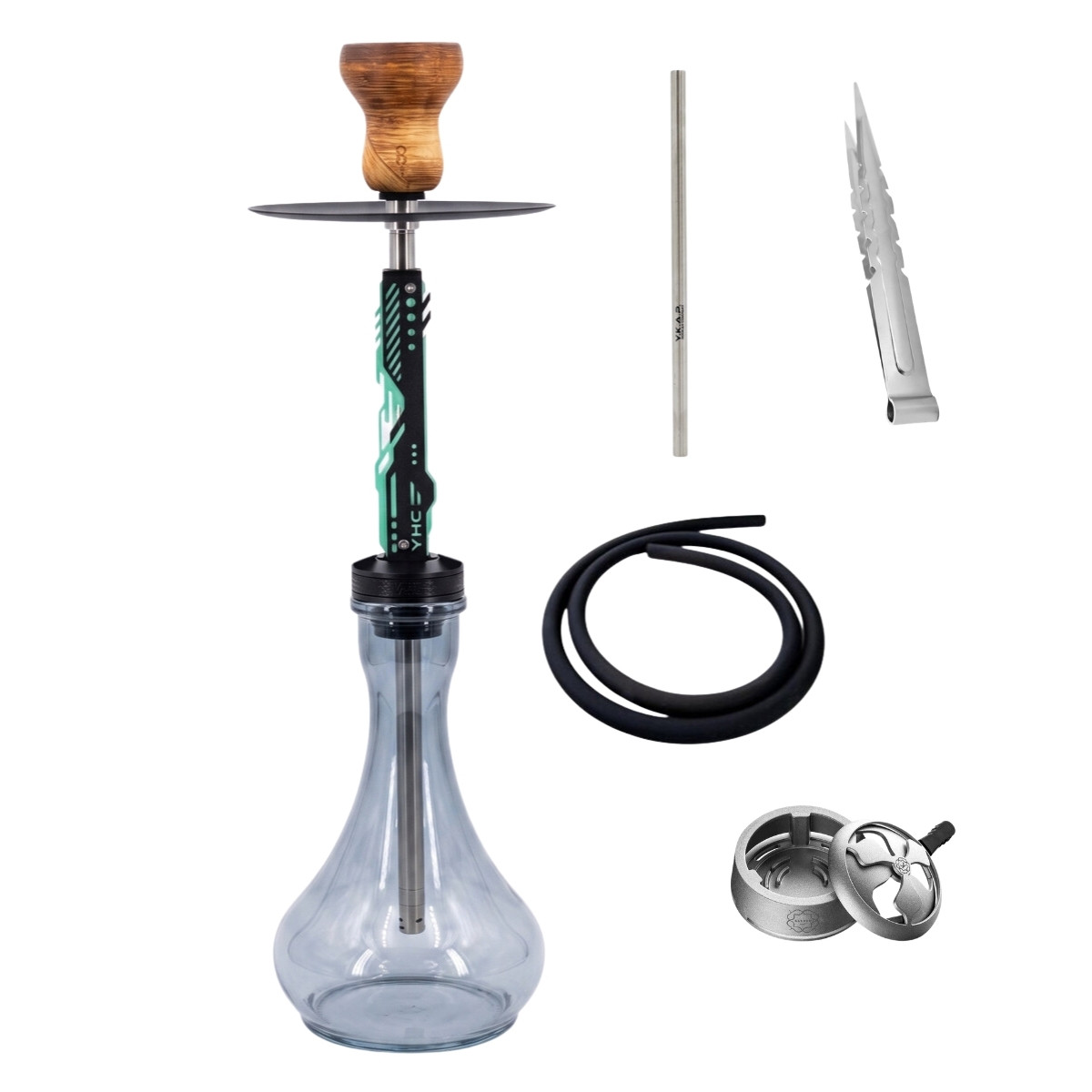 Y.K.A.P. Neo Mod Green Full Set Drop Grey Smoky Hookah