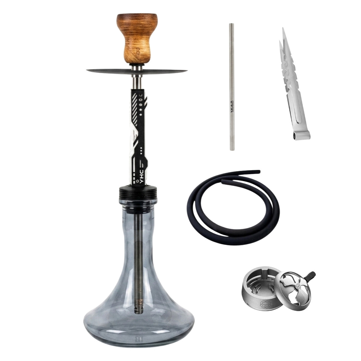 Y.K.A.P. Neo Mod White Full Set Classic Grey Smoky Hookah