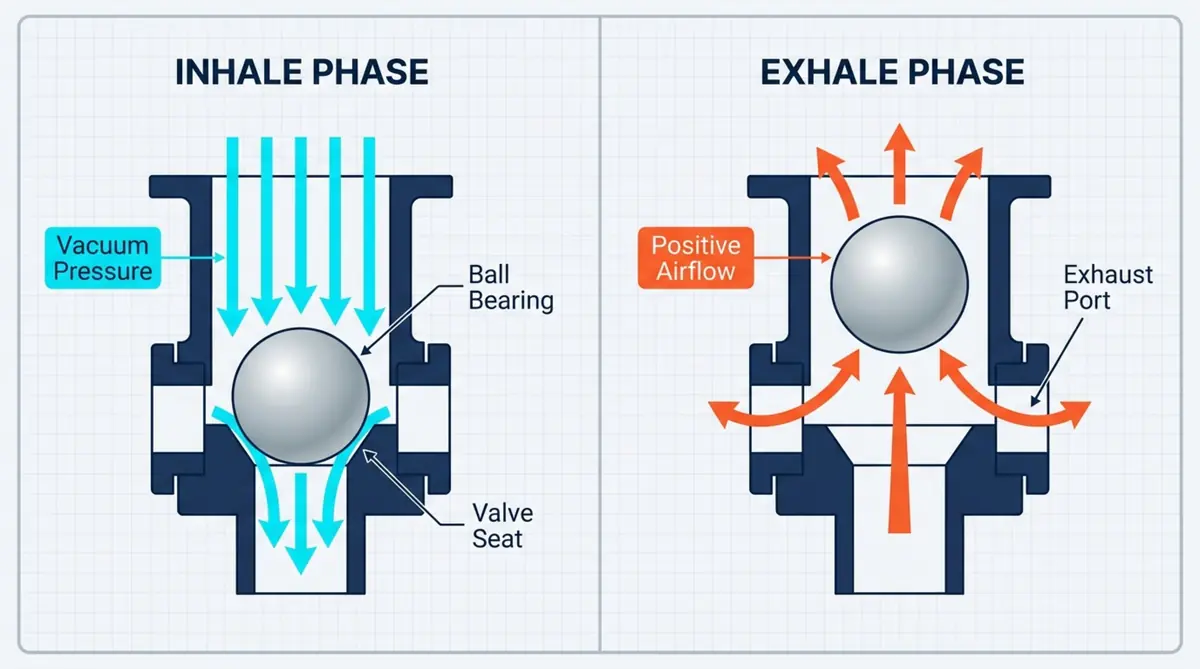 Diagram showing hookah valve operation during inhale and exhale phases